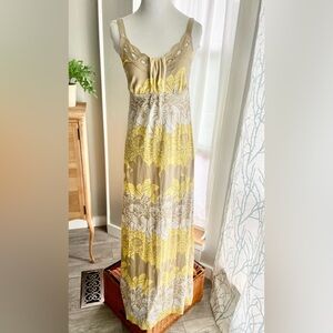 DKNY Yellow & Tan Floral Maxi Dress- Size Small